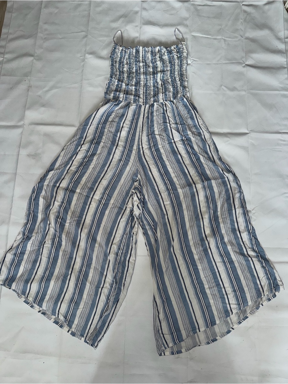 Ocean Drive Blue & White Striped Smocked Jumpsuit